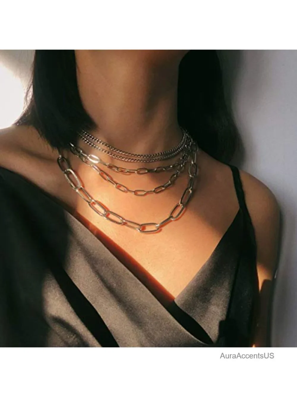 Layered Chain Necklace Set for Women 18 Inch Gold Plated Paperclip Chain Choker